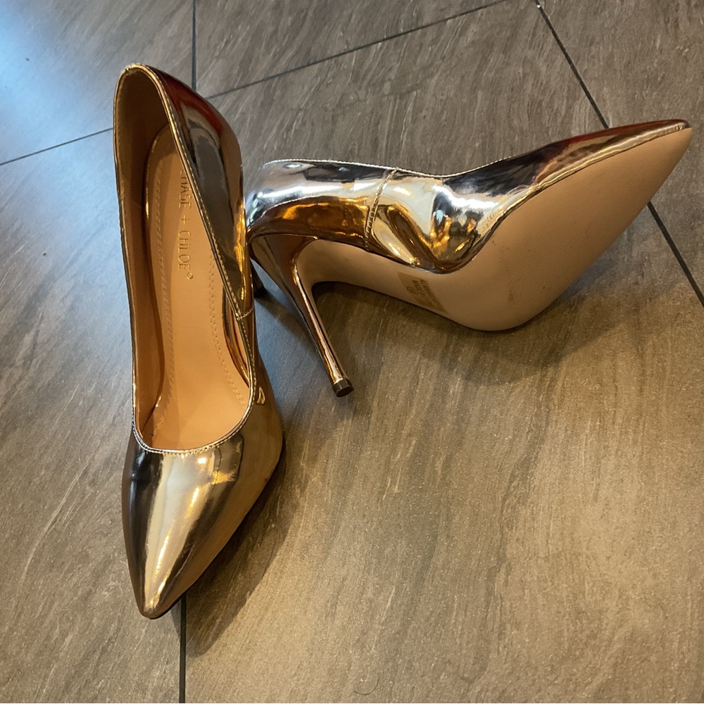 Chase + Chloe Metallic Gold Heels